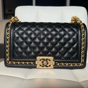 Brand New Boy Chanel Handbag in Black and Gold